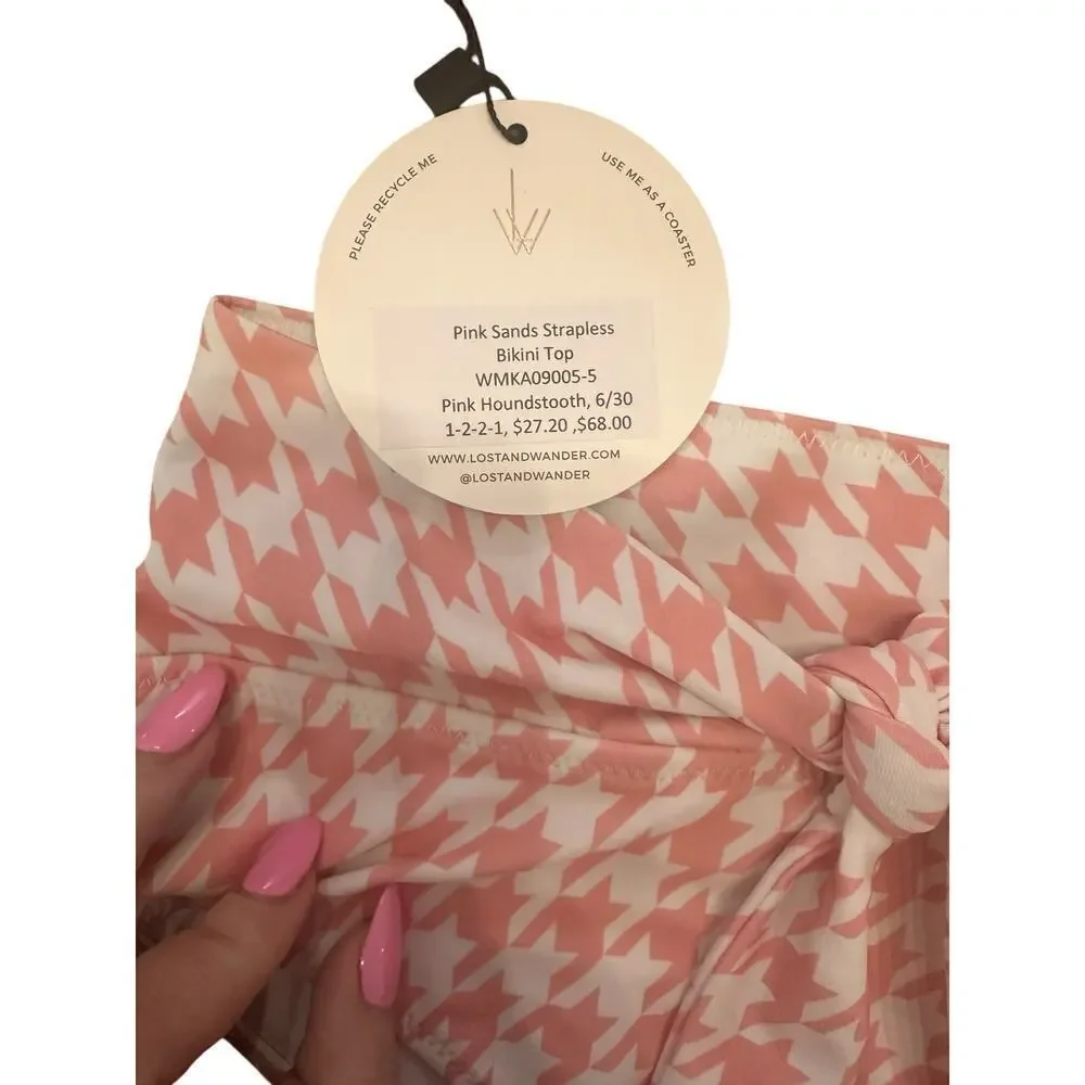 Lost + Wander NWT Pink Houndstooth Bikini Set - Size Small